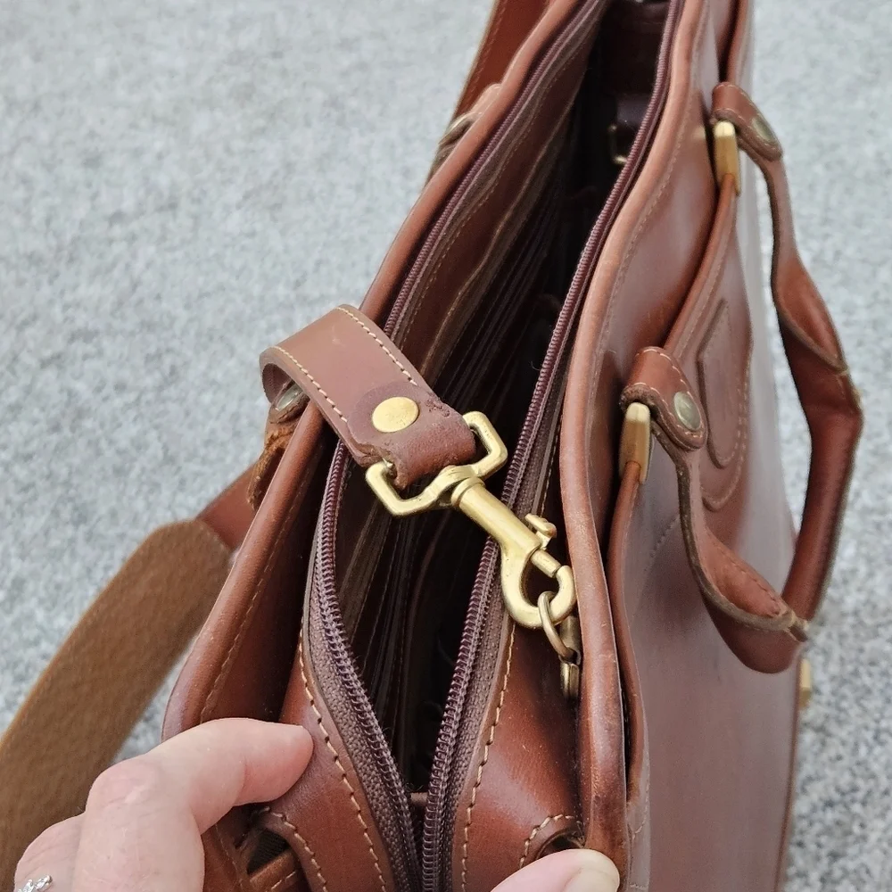 Vintage Hartmann by Lombardo Cognac Brown Leather Briefcase Lawyer Bag Crossbody